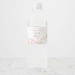 Pastel rainbow watercolor unicorn sweet birthday water bottle label