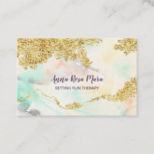 *~* Pastel  Rainbow Watercolor Wash  Gold Glitter Business Card