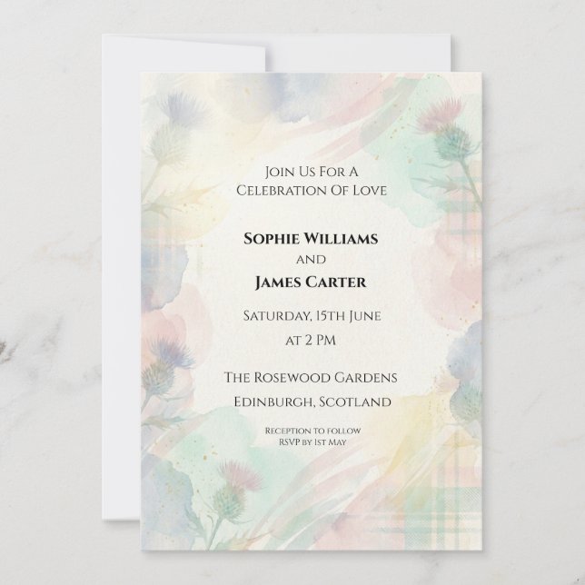 Pastel Rainbow Watercolour Wedding Invitation (Front)