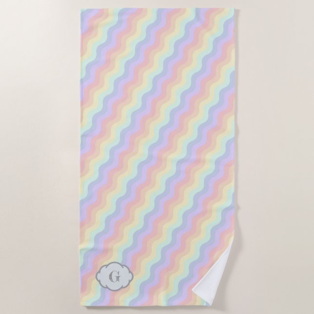 Pastel Rainbow Waves Beach Towel (Front)