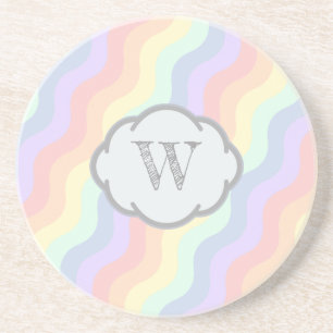 Pastel Rainbow Waves Sandstone Coaster