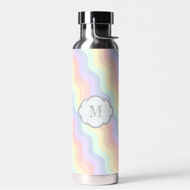 Pastel Rainbow Waves Water Bottle (Left)