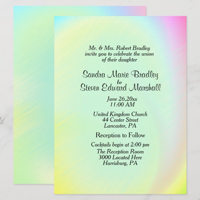 Pastel Rainbow Wedding Invitation with Reception (Front/Back)