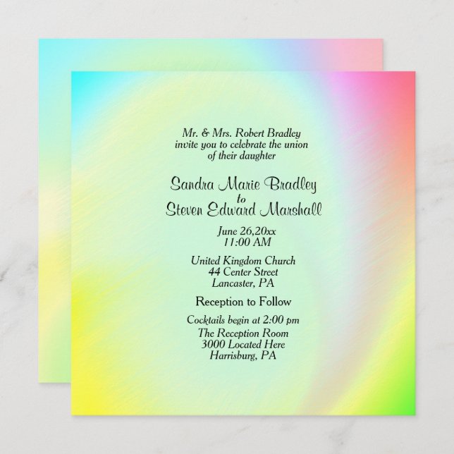 Pastel Rainbow Wedding Invitation with Reception (Front/Back)
