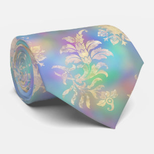 Pastel Rainbow  with Gold Flourish Neck Tie