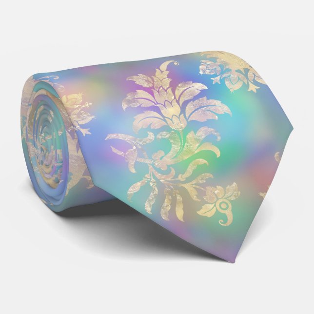 Pastel Rainbow  with Gold Flourish Neck Tie (Rolled)