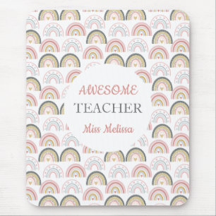Pastel Rainbow With Heart Pattern Awesome Teacher Mouse Mat