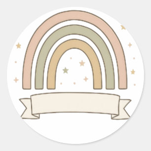 Pastel Rainbow with Stars and Custom Banner – Whim Classic Round Sticker