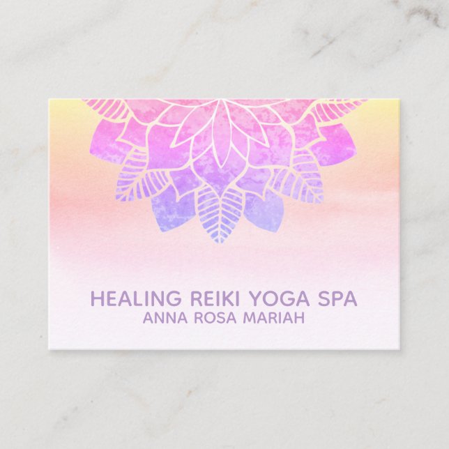 *~* Pastel Rainbow Yoga Spiritual Reiki Mandala Business Card (Front)