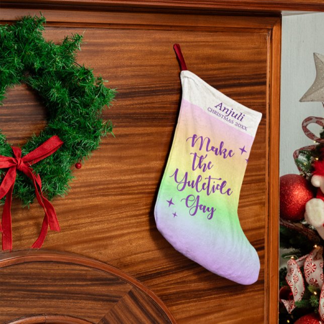 Pastel Rainbow Yuletide Pride Personalised Small Christmas Stocking (Creator Uploaded)