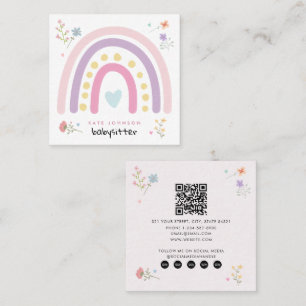 Pastel Rainbows Girly Wildflowers Babysitter  Square Business Card
