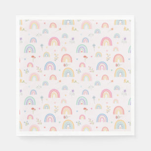 Pastel Rainbows Girly Wildflowers & Hearts Napkin