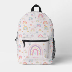 Pastel Rainbows Girly Wildflowers & Hearts School Printed Backpack