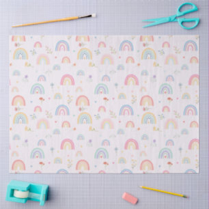 Pastel Rainbows Girly Wildflowers & Hearts Tissue Paper