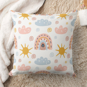 Pastel Rainbows & Sunburst Swirls Pattern Cushion