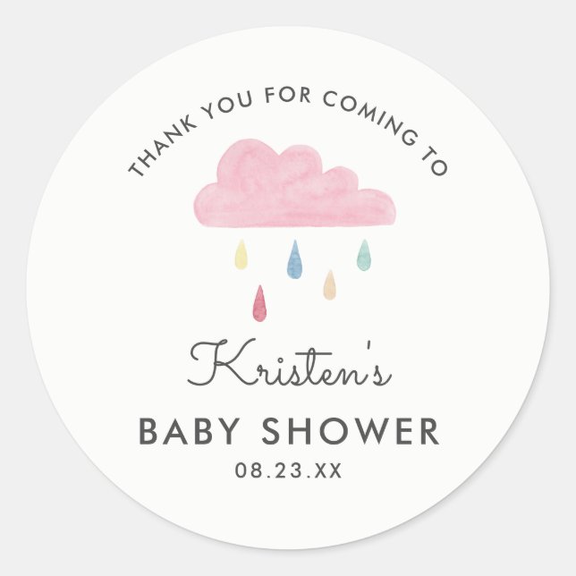 Pastel Raindrops Cloud Baby Shower Thank You Favou Classic Round Sticker (Front)