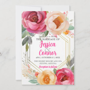 Pastel Ranunculus Floral Wedding Gold Frame Custom Invitation