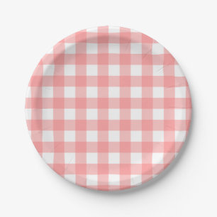 Pastel Raspberry Red Easter Plaid Pattern Paper Plate