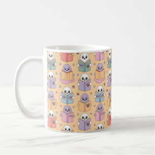 Pastel Reading Retro Ghosts Pattern Coffee Mug