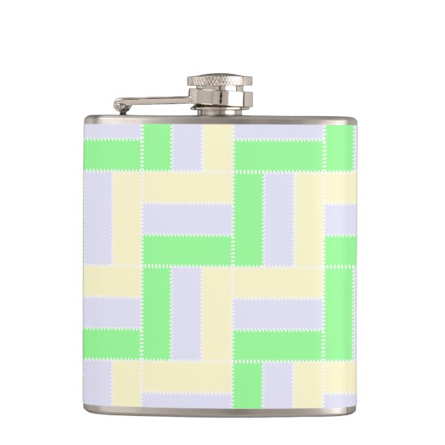 Pastel Rectangles Pattern White Dashed Lines Hip Flask (Front)