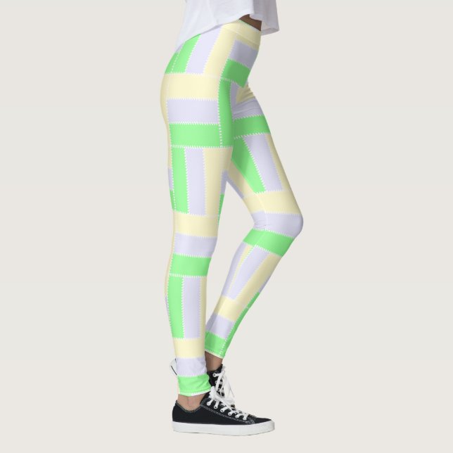 Pastel Rectangles Pattern White Dashed Lines Leggings (Right)