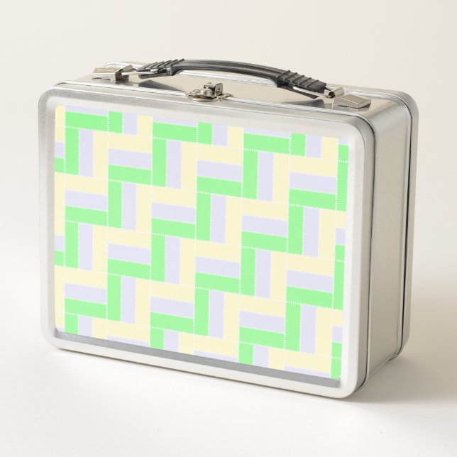 Pastel Rectangles Pattern White Dashed Lines Metal Lunch Box (Front)
