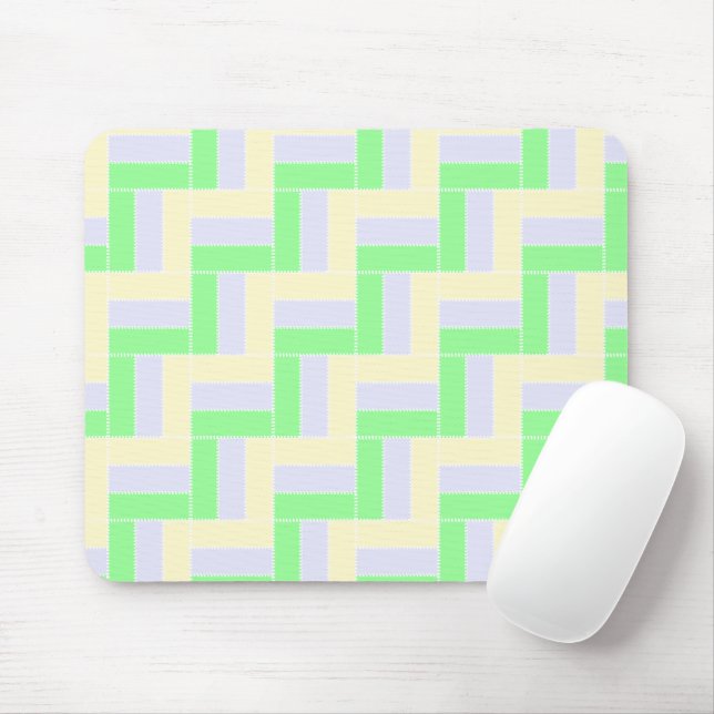 Pastel Rectangles Pattern White Dashed Lines Mouse Mat (With Mouse)