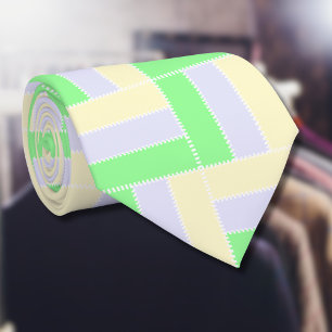 Pastel Rectangles Pattern White Dashed Lines Tie
