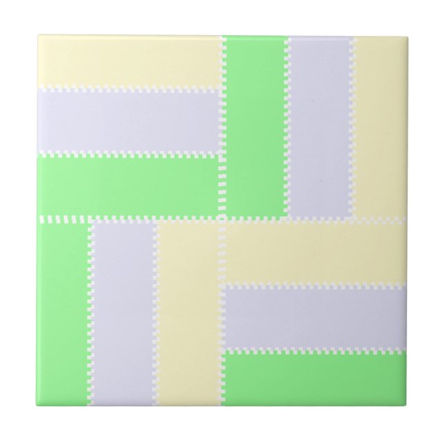Pastel Rectangles Pattern White Dashed Lines Tile (Front)