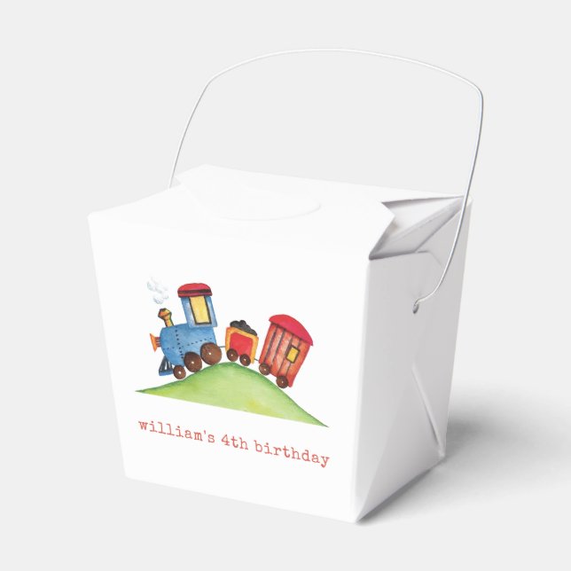 Pastel Red & Blue Train Birthday Party Favour Box (Front Side)