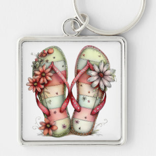 PASTEL RED & GREEN SUMMER FLIP FLOPS KEY RING
