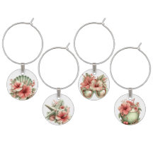 PASTEL RED & GREEN TROPICAL HIBISCUS FLOWERS