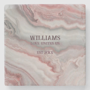 Pastel Red Grey Marble Personalised Stone Coaster