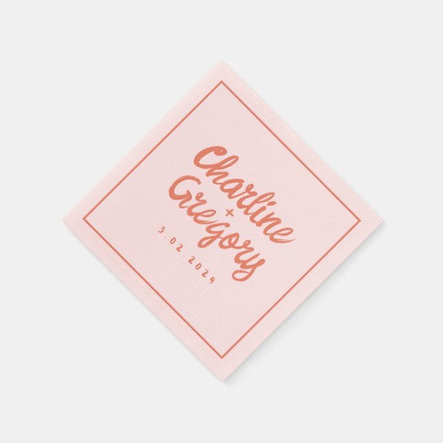 Pastel Red pink Handwriting Retro Wedding Napkins (Corner)