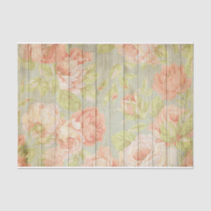 Pastel Red Pink Roses On Rustic Wood Decoupage Tissue Paper