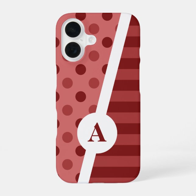 Pastel Red Polka Dot and Stripe Pattern iPhone 16 Case (Back)