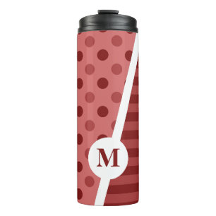 Pastel Red Polka Dots and Stripes: Monogram Thermal Tumbler