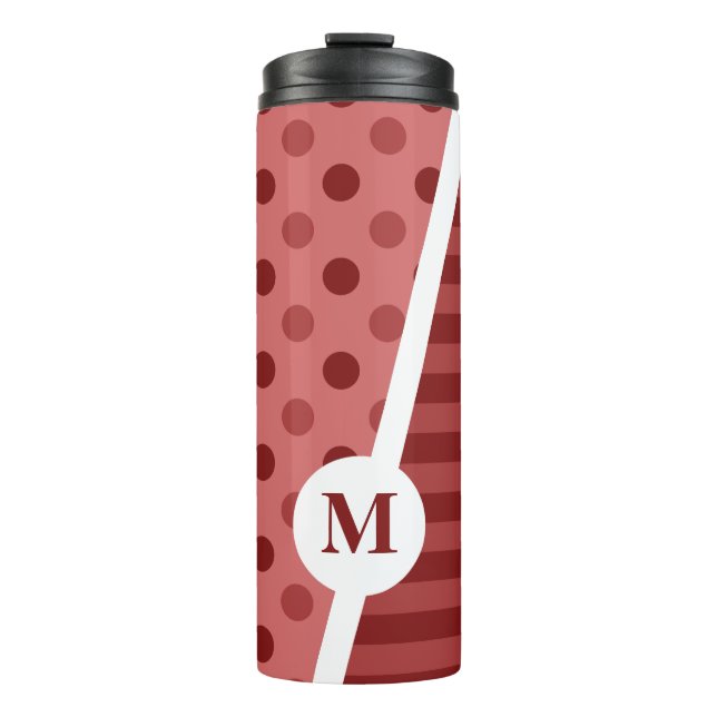 Pastel Red Polka Dots and Stripes: Monogram Thermal Tumbler (Front)