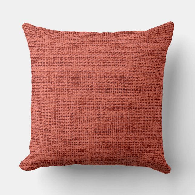 Pastel Red Rustic Burlap Linen Cushion (Front)