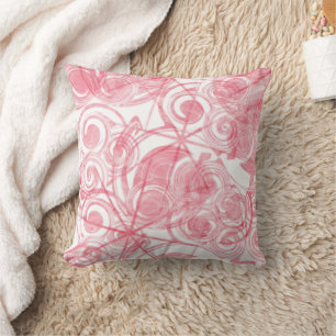 Pastel Red Spirals and Stars Geometric Abstract Cushion