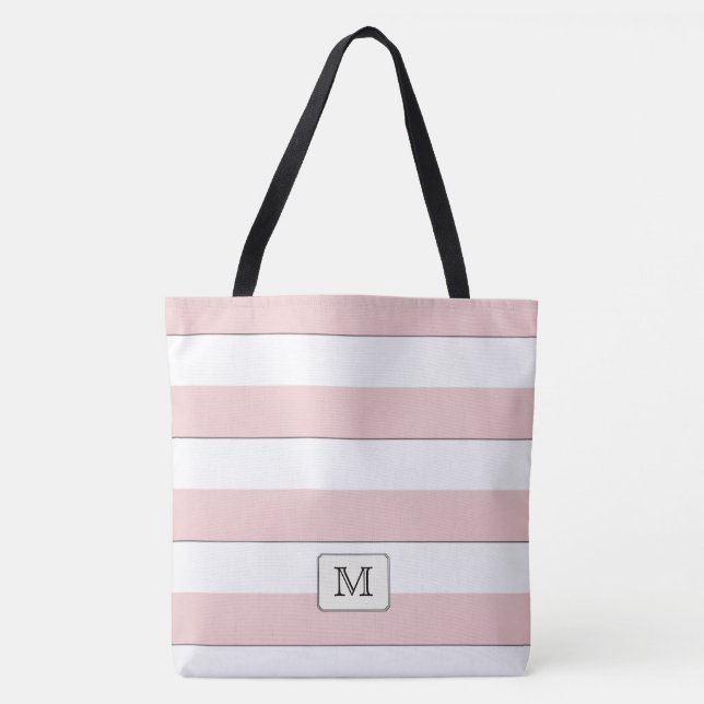 Pastel Red Stripes on any Colour Custom monogram Tote Bag (Front)