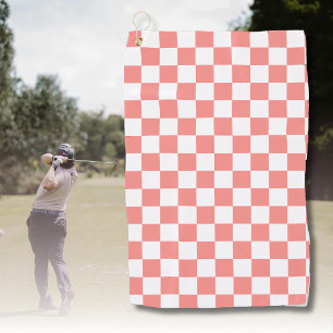Pastel Red White Chequered Chequerboard Vintage Golf Towel