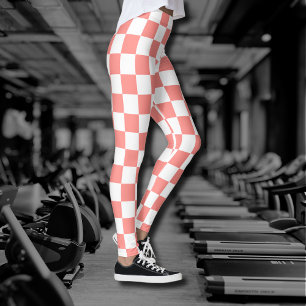 Pastel Red White Chequered Chequerboard Vintage Leggings