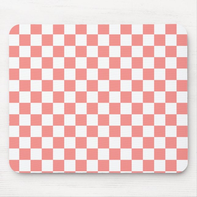 Pastel Red White Chequered Chequerboard Vintage Mouse Mat (Front)