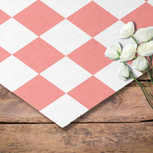 Pastel Red White Chequered Chequerboard Vintage Tissue Paper