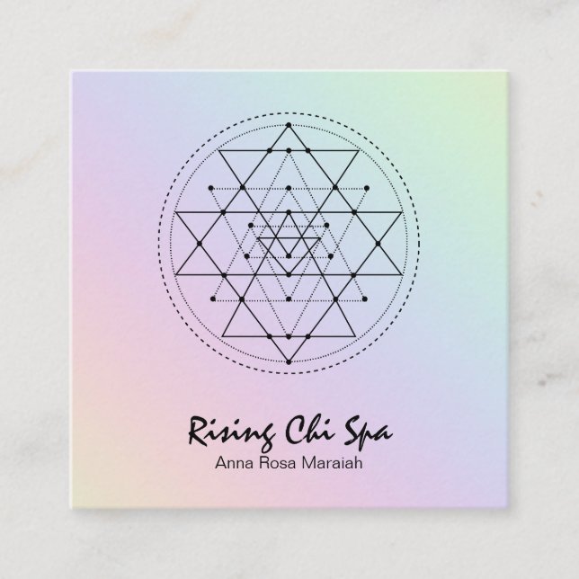 *~* Pastel  Reiki Yoga Rainbow Sacred Geometry Square Business Card (Front)
