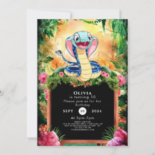 Pastel Reptiles Snake Birthday Invitation