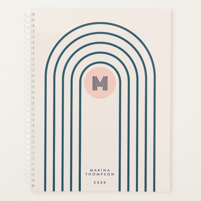 Pastel Retro Abstract Geometric Lines Arches  Planner (Front)