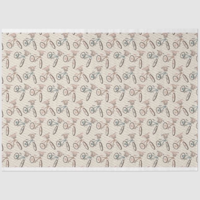 Pastel Retro Bicycles With Flowers Tissue Paper (Front)