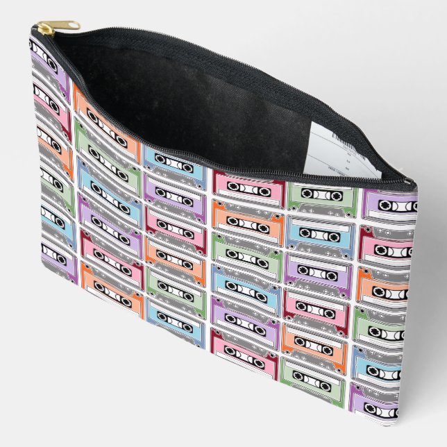Pastel Retro Cassette Tapes Pattern Accessory Pouch (Open)